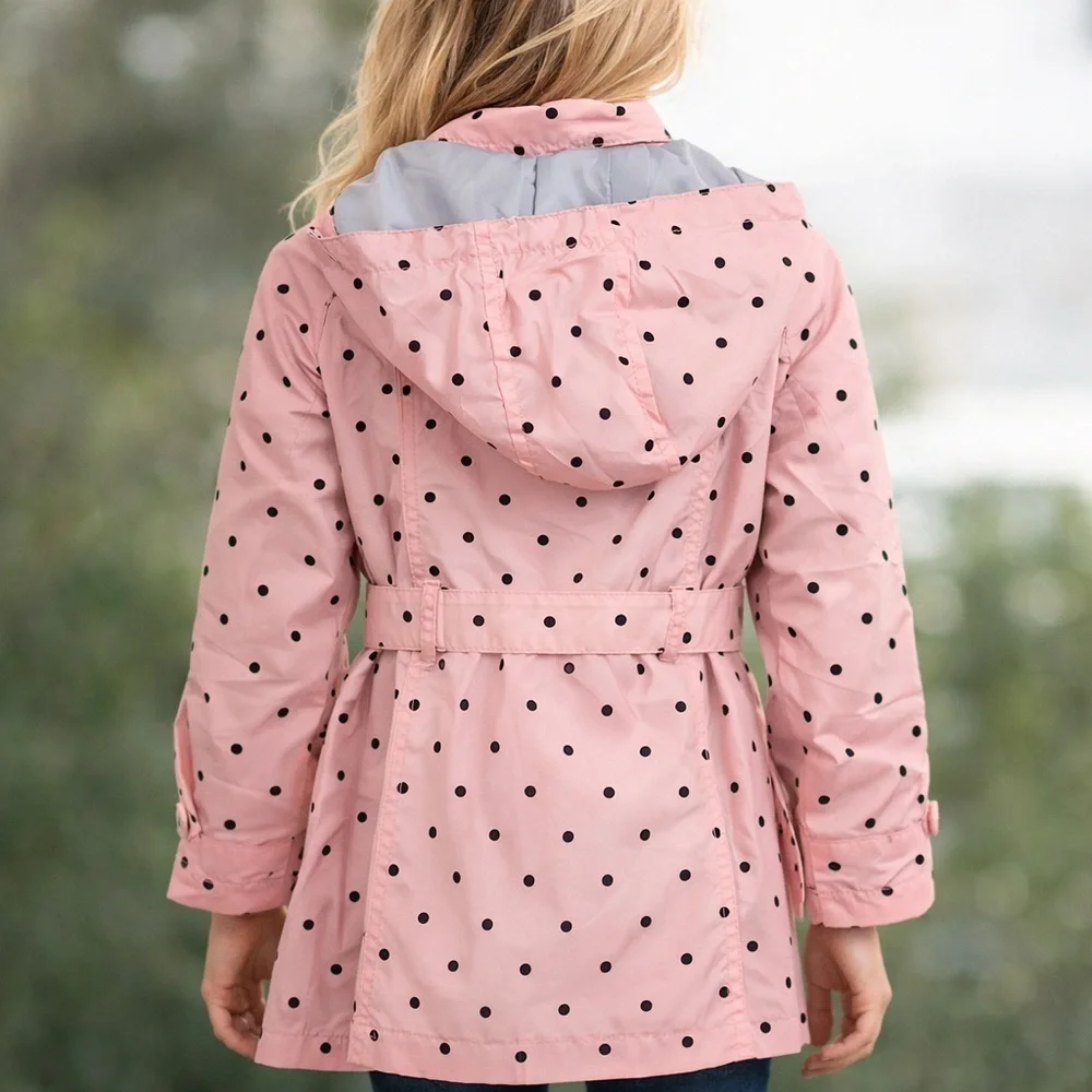 Jessica Simpson Girls Pink Polka Dot Trench Coat Size 6X | Hooded (1220)